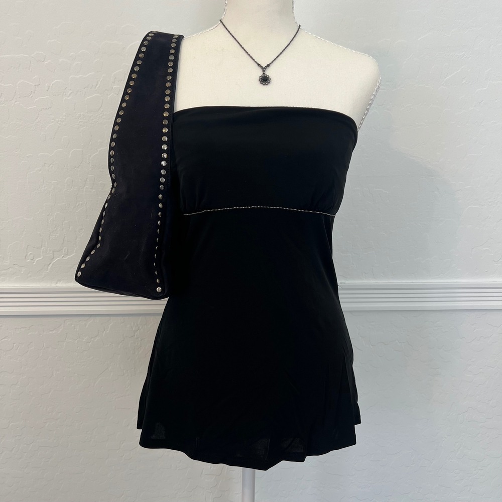 vintage guess black babydoll backless tube top with silver trim